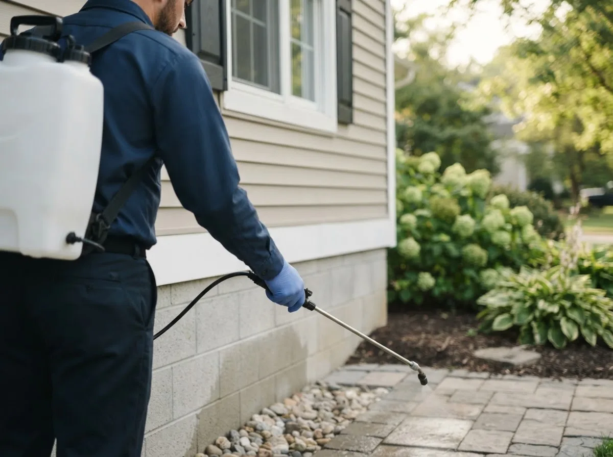 Pest control technician inspecting a home in Martindale, TX